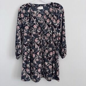 Melloday Womens M Floral Button Front Dress Long Sleeve Boho